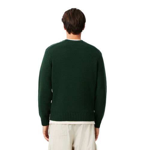 Jersey Verde Lacoste de Lana Cardada con Motivo de Cocodrilo Sinople L