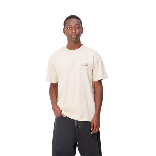 Camiseta Carhartt Beige S/S American Script T-Shirt Natural Corte Holgado L