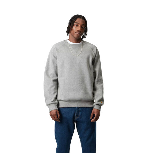 Sudadera Gris Carhartt Chase Sweatshirt Grey Heather Logo Bordado En La Manga M