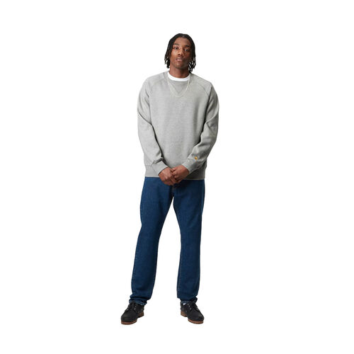 Sudadera Gris Carhartt Chase Sweatshirt Grey Heather Logo Bordado En La Manga M