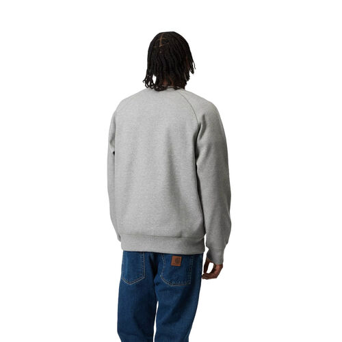 Sudadera Gris Carhartt Chase Sweatshirt Grey Heather Logo Bordado En La Manga M