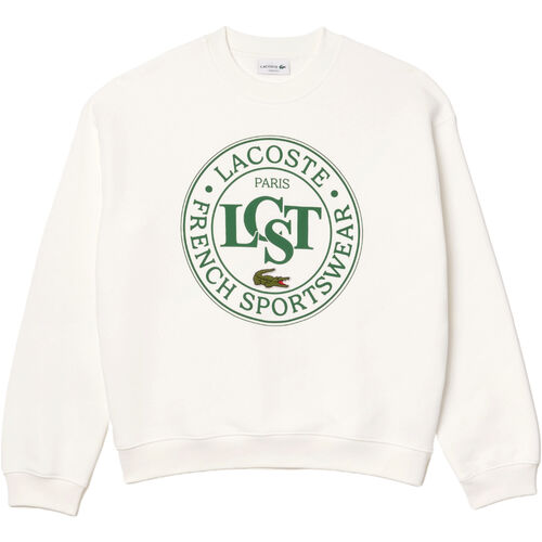 Sudadera Blanca Lacoste Sin Capucha De Felpa De Corte Amplio Estampada M