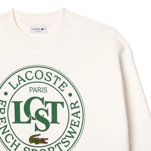 Sudadera Blanca Lacoste Sin Capucha De Felpa De Corte Amplio Estampada M