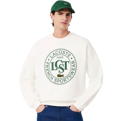 Sudadera Blanca Lacoste Sin Capucha De Felpa De Corte Amplio Estampada M
