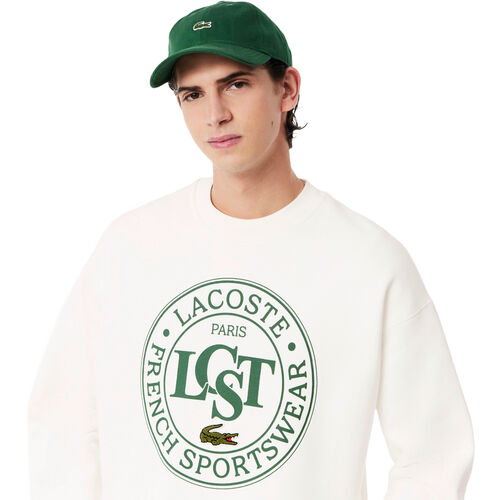Sudadera Blanca Lacoste Sin Capucha De Felpa De Corte Amplio Estampada M