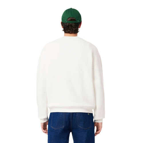 Sudadera Blanca Lacoste Sin Capucha De Felpa De Corte Amplio Estampada M