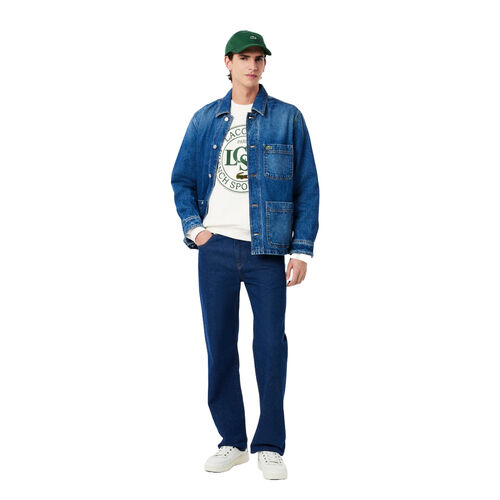 Sudadera Blanca Lacoste Sin Capucha De Felpa De Corte Amplio Estampada M