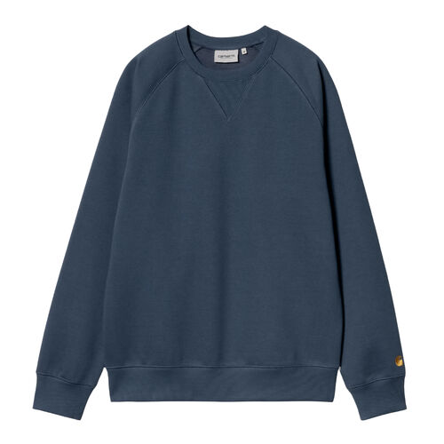 Sudadera Azul Carhartt Chase Sweatshirt Duck Blue Logo Bordado En La Manga L