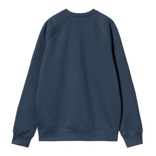 Sudadera Azul Carhartt Chase Sweatshirt Duck Blue Logo Bordado En La Manga L