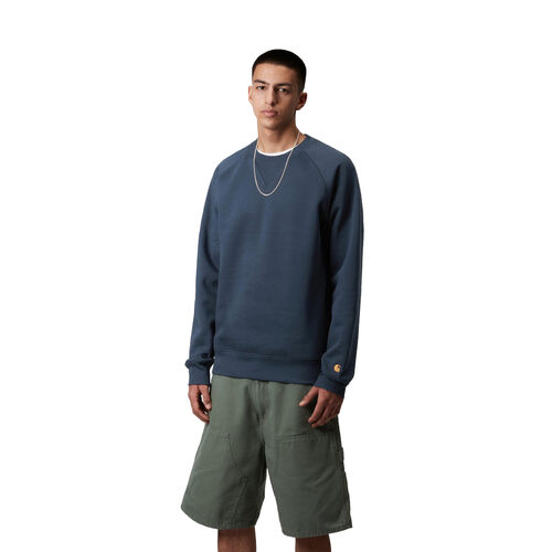 Sudadera Azul Carhartt Chase Sweatshirt Duck Blue Logo Bordado En La Manga L