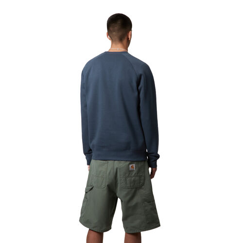 Sudadera Azul Carhartt Chase Sweatshirt Duck Blue Logo Bordado En La Manga L