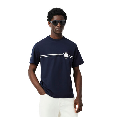 Camiseta Azul Marino Lacoste Estampada con Estampado de Tenis Clásico L