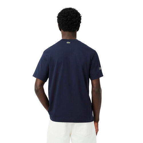 Camiseta Azul Marino Lacoste Estampada con Estampado de Tenis Clásico L