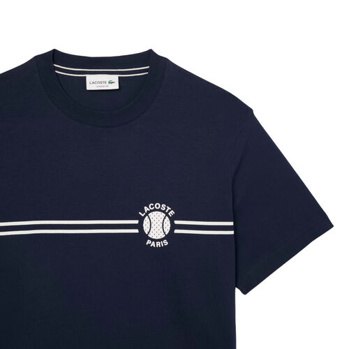 Camiseta Azul Marino Lacoste Estampada con Estampado de Tenis Clásico L