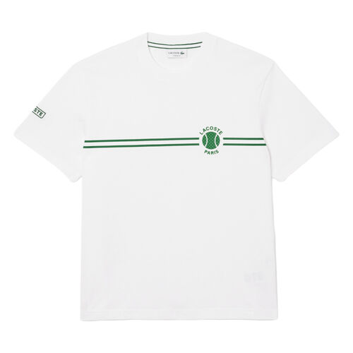 Camiseta Blanca Lacoste Estampada con Estampado de Tenis Clásico XL