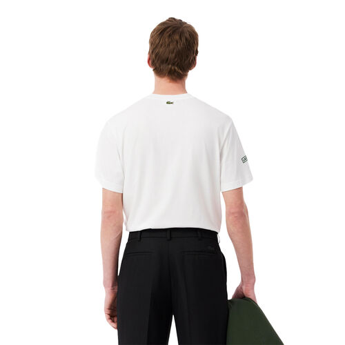 Camiseta Blanca Lacoste Estampada con Estampado de Tenis Clásico XL