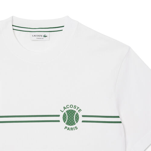Camiseta Blanca Lacoste Estampada con Estampado de Tenis Clásico XL