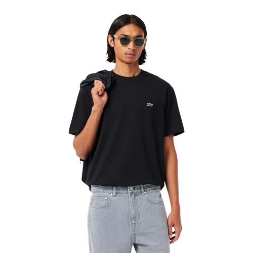 Camiseta Negra Lacoste de Corte Clásico de Punto de Algodón L