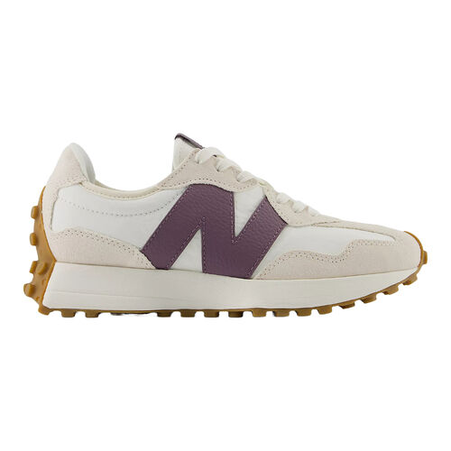 Zapatillas Blancas y Moradas New Balance 327 Linen con Sea Salt y Dark Ice Wine 37