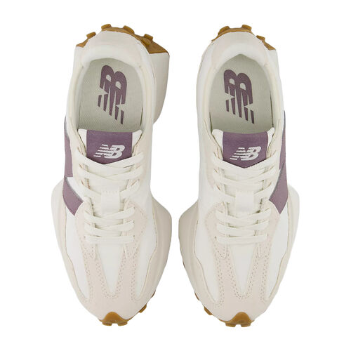 Zapatillas Blancas y Moradas New Balance 327 Linen con Sea Salt y Dark Ice Wine 37