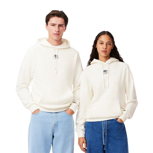 Sudadera Blanca Con Capucha Lacoste Estampada Corte Clásico Original Y Moderno S