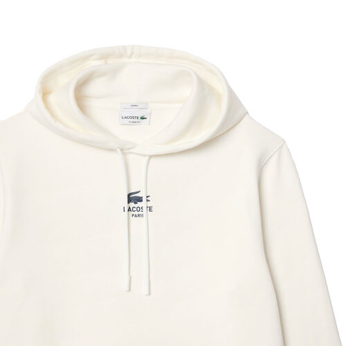 Sudadera Blanca Con Capucha Lacoste Estampada Corte Clásico Original Y Moderno S