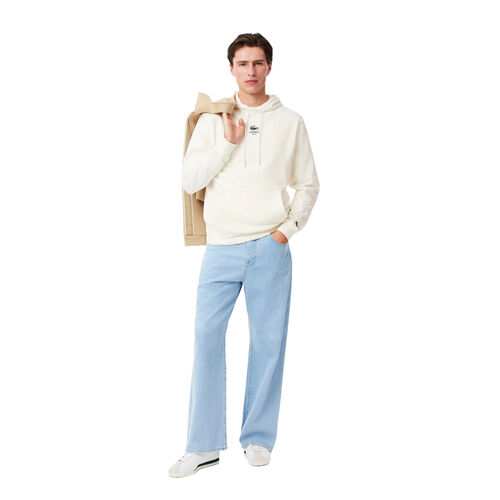Sudadera Blanca Con Capucha Lacoste Estampada Corte Clásico Original Y Moderno S