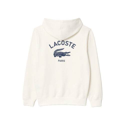 Sudadera Blanca Con Capucha Lacoste Estampada Corte Clásico Original Y Moderno S