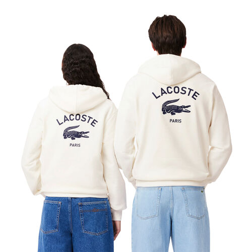 Sudadera Blanca Con Capucha Lacoste Estampada Corte Clásico Original Y Moderno S