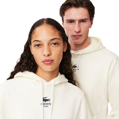 Sudadera Blanca Con Capucha Lacoste Estampada Corte Clásico Original Y Moderno S