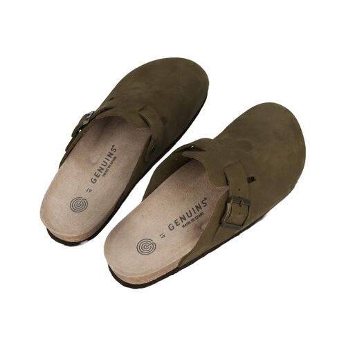 Zuecos Verdes Genuins Riva Nubuck Kaki de Piel con Hebilla Ajustable 37