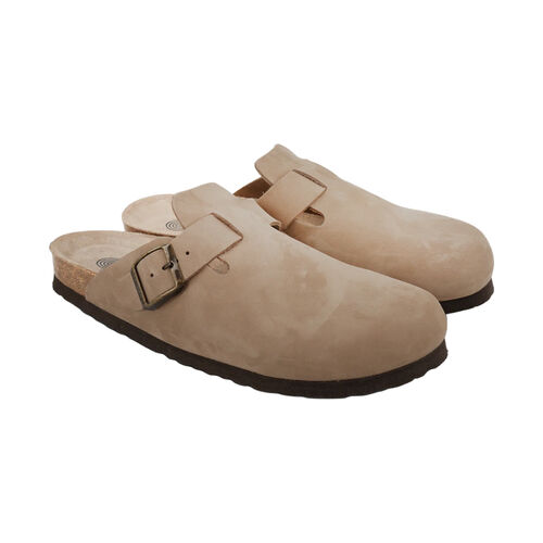 Zuecos Beige Genuins Riva Nubuck Taupe de Piel con Hebilla Ajustable 37
