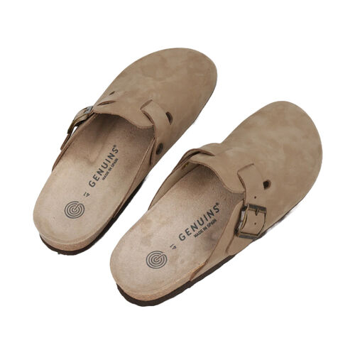 Zuecos Beige Genuins Riva Nubuck Taupe de Piel con Hebilla Ajustable 37