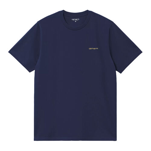Camiseta Azul Marino Script Embroidery T-Shirt Ink/Air Yellow Logo Pequeño L