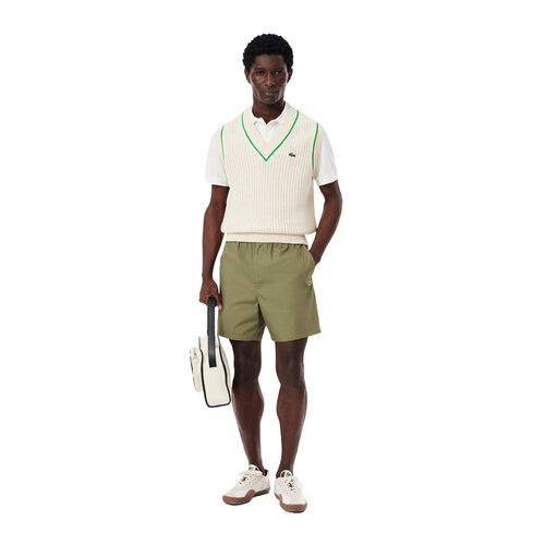 Pantalón Corto Verde Lacoste Kaki De Corte Holgado De Popelín S