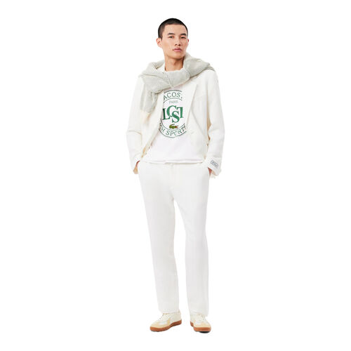 Camiseta Blanca Lacoste Estampada De Corte Amplio De Algodón Grueso XS