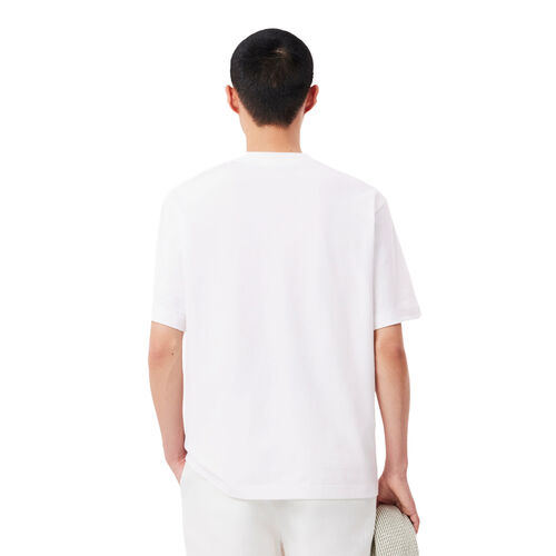 Camiseta Blanca Lacoste Estampada De Corte Amplio De Algodón Grueso XS