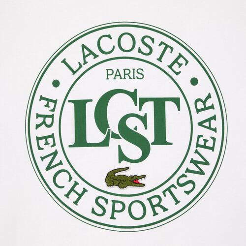 Camiseta Blanca Lacoste Estampada De Corte Amplio De Algodón Grueso XS
