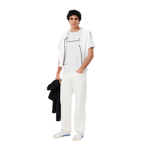 Camiseta Blanca Lacoste Blanc De Punto Jersey De Algodón Con Ribete De Lacoste S