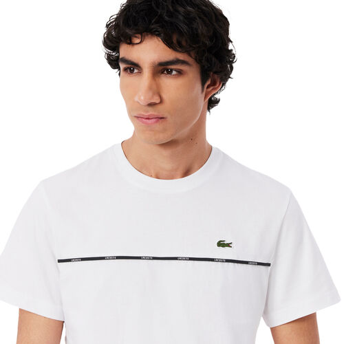 Camiseta Blanca Lacoste Blanc De Punto Jersey De Algodón Con Ribete De Lacoste S