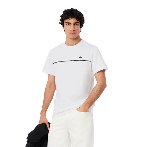 Camiseta Blanca Lacoste Blanc De Punto Jersey De Algodón Con Ribete De Lacoste S