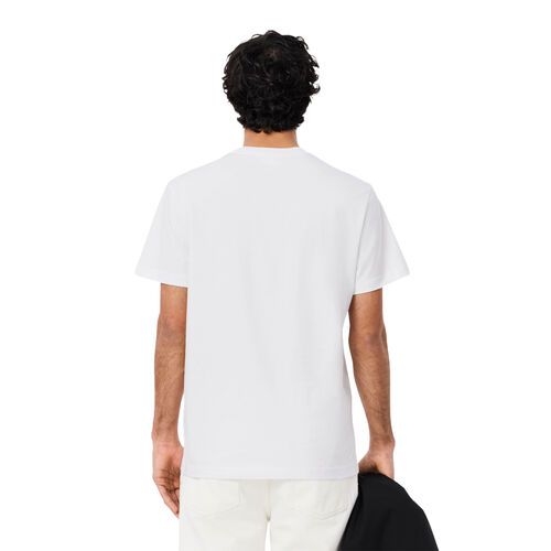 Camiseta Blanca Lacoste Blanc De Punto Jersey De Algodón Con Ribete De Lacoste S