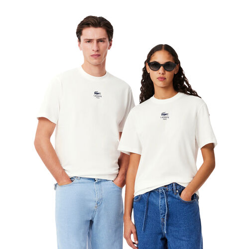 Camiseta Blanca Lacoste Farine De Algodón Con Estampado Exclusivo Unisex S