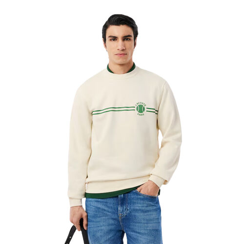 Sudadera Beige Lacoste de Felpa con Estampado de Tenis Laponie S