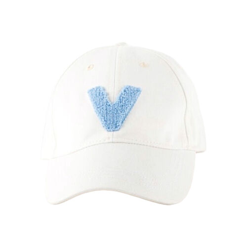 Gorra Blanca Victoria de Algodón con V Bordada en Azul y Tira Verde size 58 