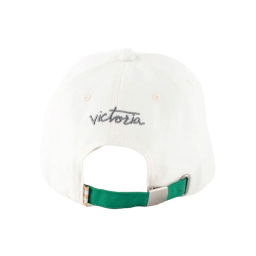 Gorra Blanca Victoria de Algodón con V Bordada en Azul y Tira Verde size 58 