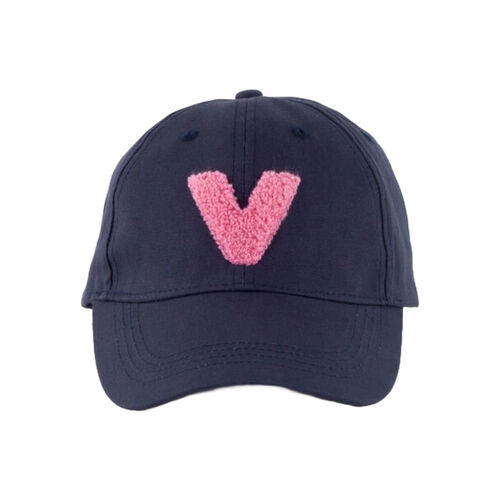 Gorra Azul Marino Victoria de Algodón con V Bordada en Rosa y Tira Lila size 58