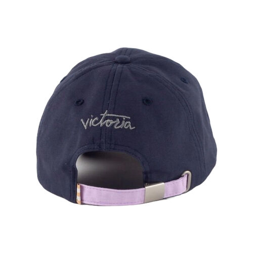 Gorra Azul Marino Victoria de Algodón con V Bordada en Rosa y Tira Lila size 58