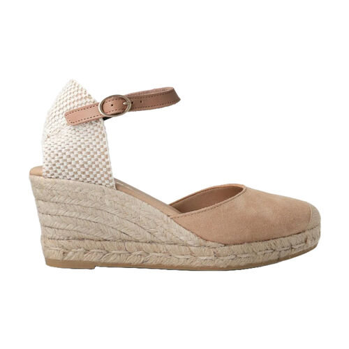 Alpargata con Cuña Beige Genuins Carina Velour Almond con Hebilla Ajustable 36