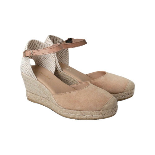 Alpargata con Cuña Beige Genuins Carina Velour Almond con Hebilla Ajustable 36